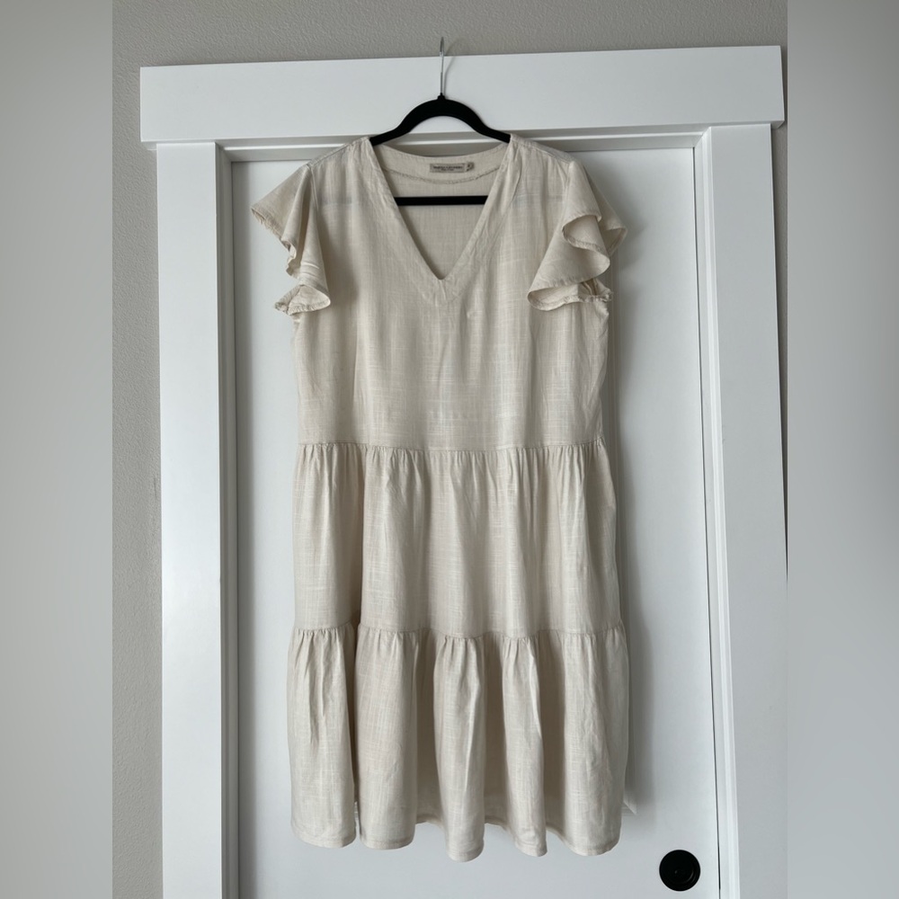 Vanessa Alexandra Linen Blend Dress Tan Made In Italy Size M